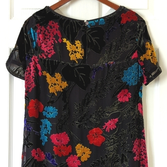 Maeve Anthropologie Alisa Floral Burnout Velvet & Silk Mini Tee Dress Black 4P - Picture 11 of 13